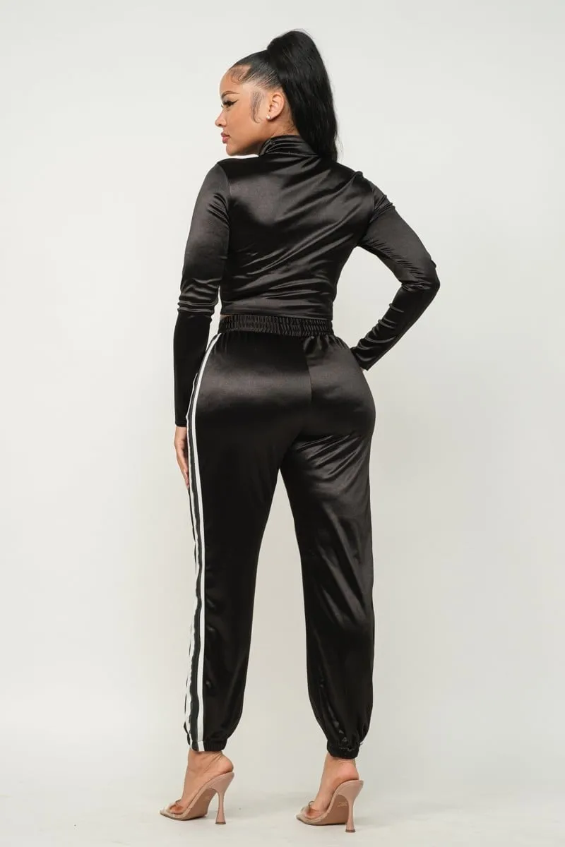 Women's Front zip up stripes detail jacket and pants