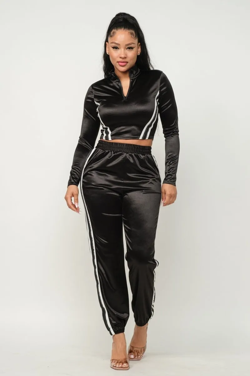 Women's Front zip up stripes detail jacket and pants