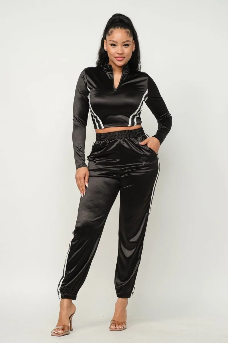 Women's Front zip up stripes detail jacket and pants