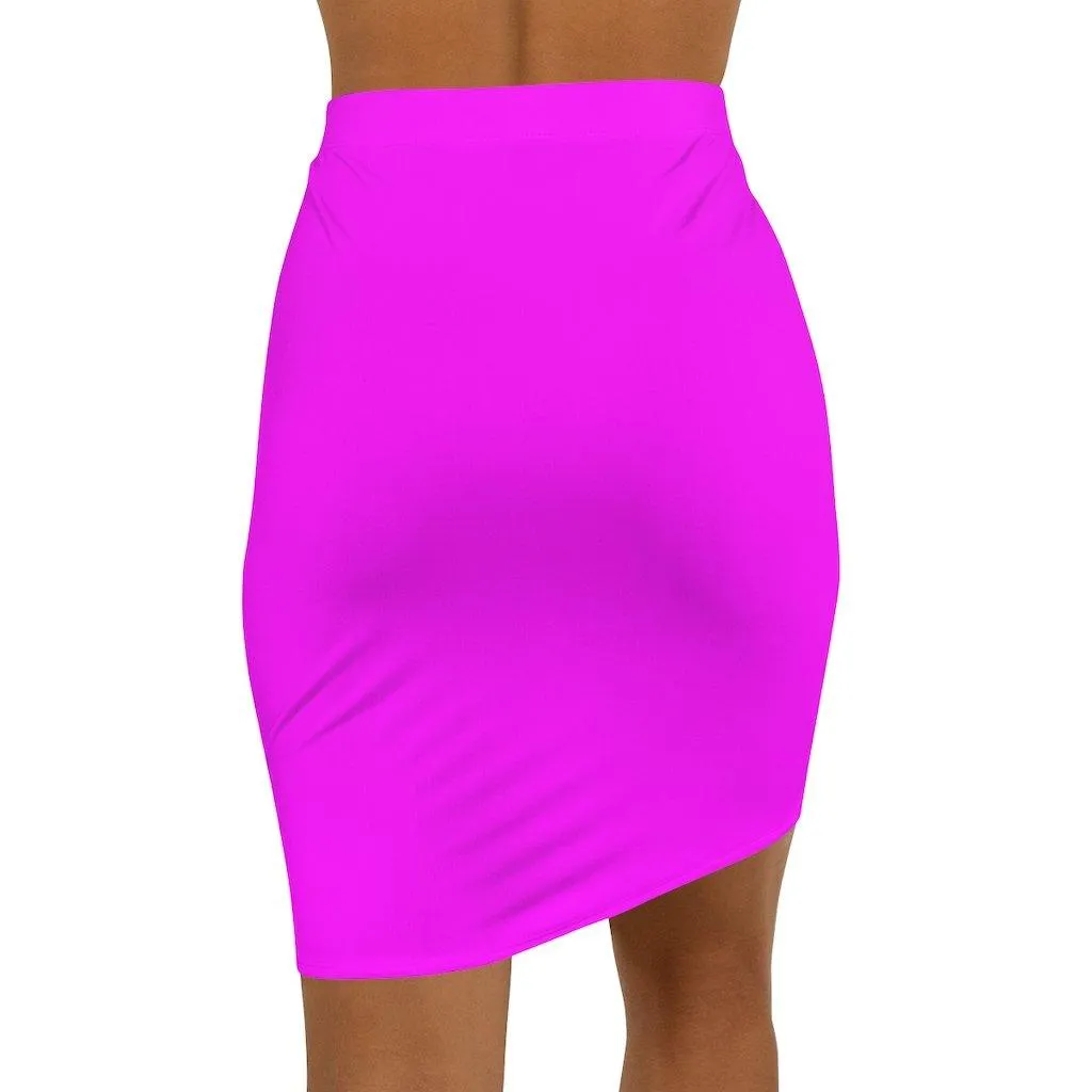 Womens Pencil Stretch Mini Skirt, Magenta Pink