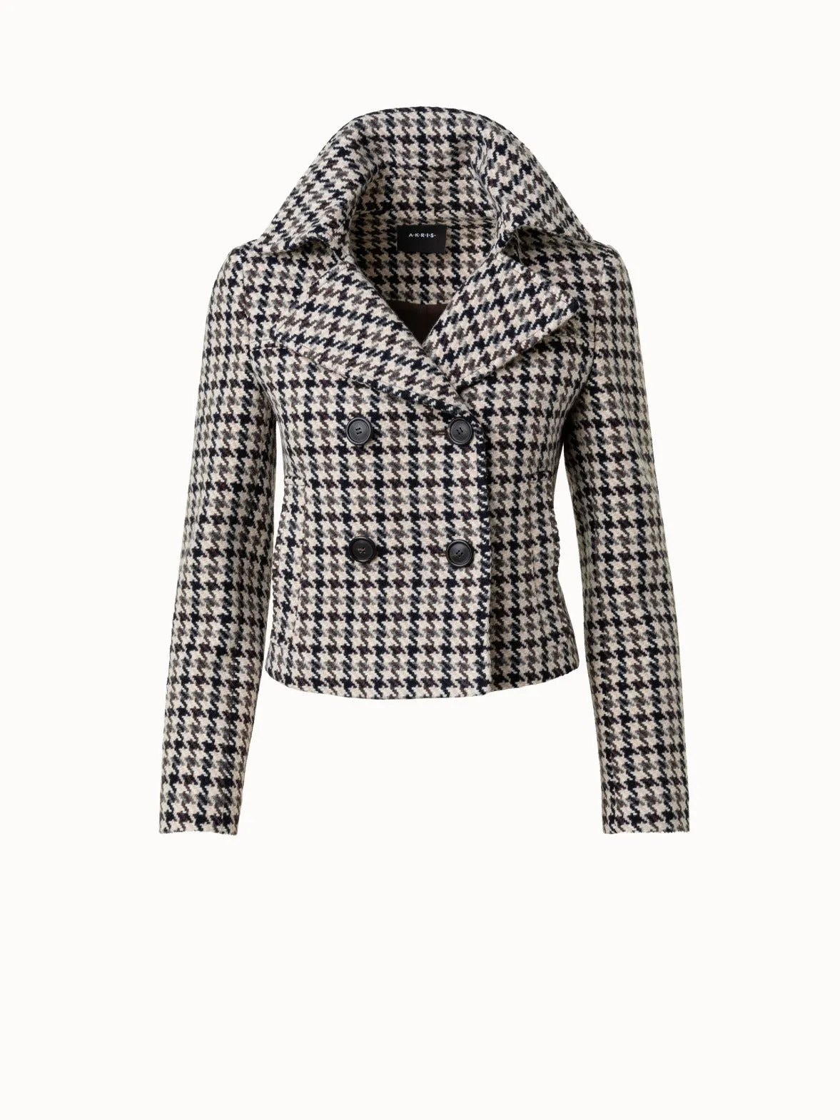 Wool Short Jacket with Houndstooth Pattern