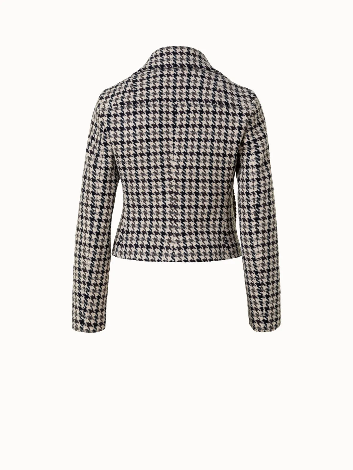 Wool Short Jacket with Houndstooth Pattern