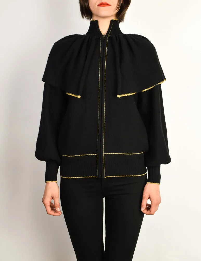 Yves Saint Laurent Vintage Black Capelet Collar Knit Sweater Jacket