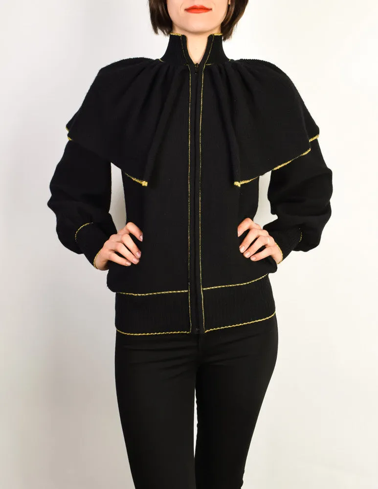 Yves Saint Laurent Vintage Black Capelet Collar Knit Sweater Jacket