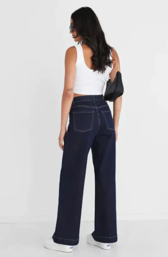 Zoey High Rise Wide Leg Pocket Jean - Indigo