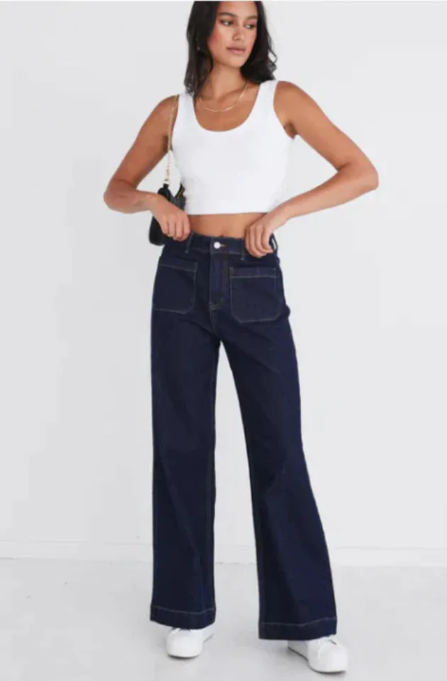 Zoey High Rise Wide Leg Pocket Jean - Indigo